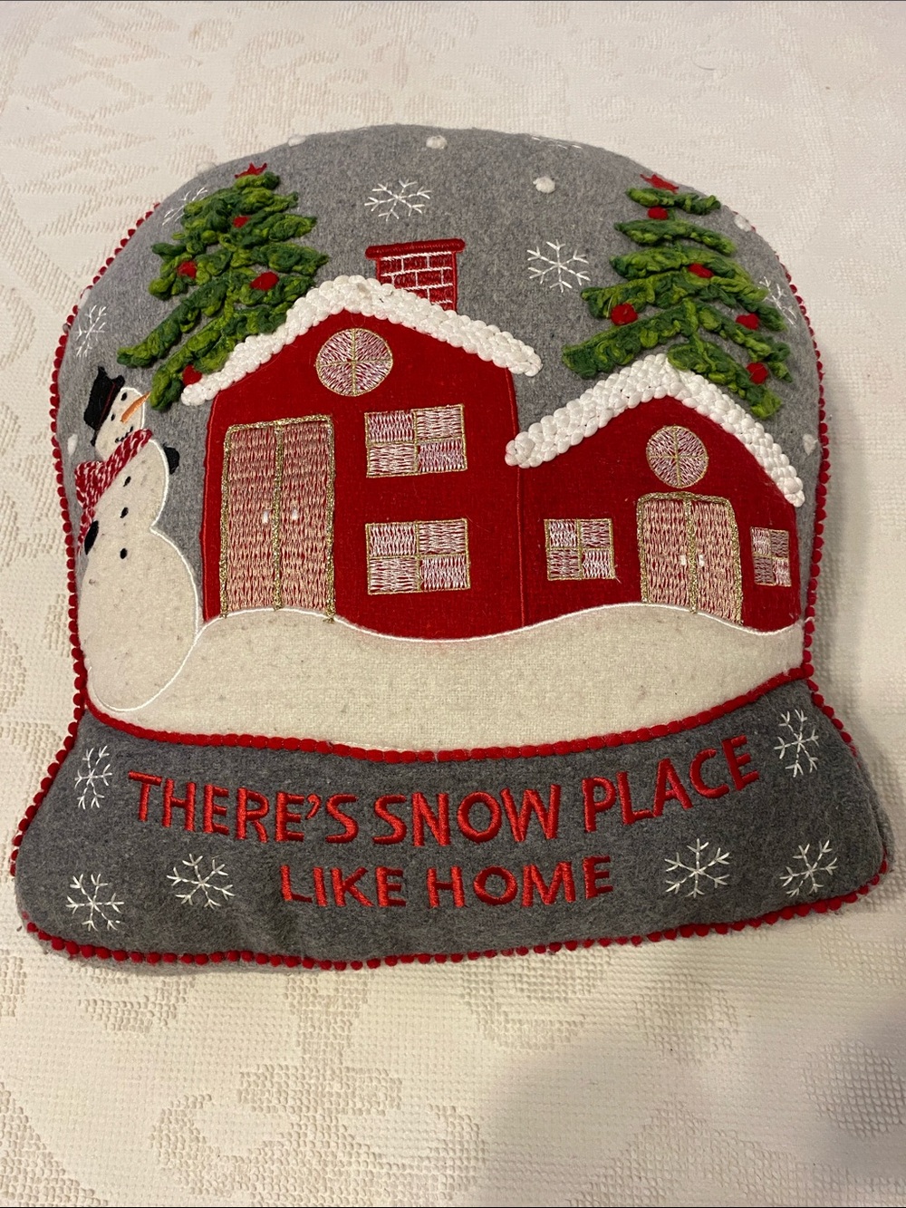 Isaac Mizrahi Gray and Red Holiday Village Pillow